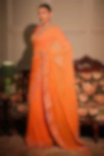 Orange Georgette Gota Patti & Dabka Zardosi Embroidered Reception Saree Set by Ritu Surana at Pernia's Pop Up Shop