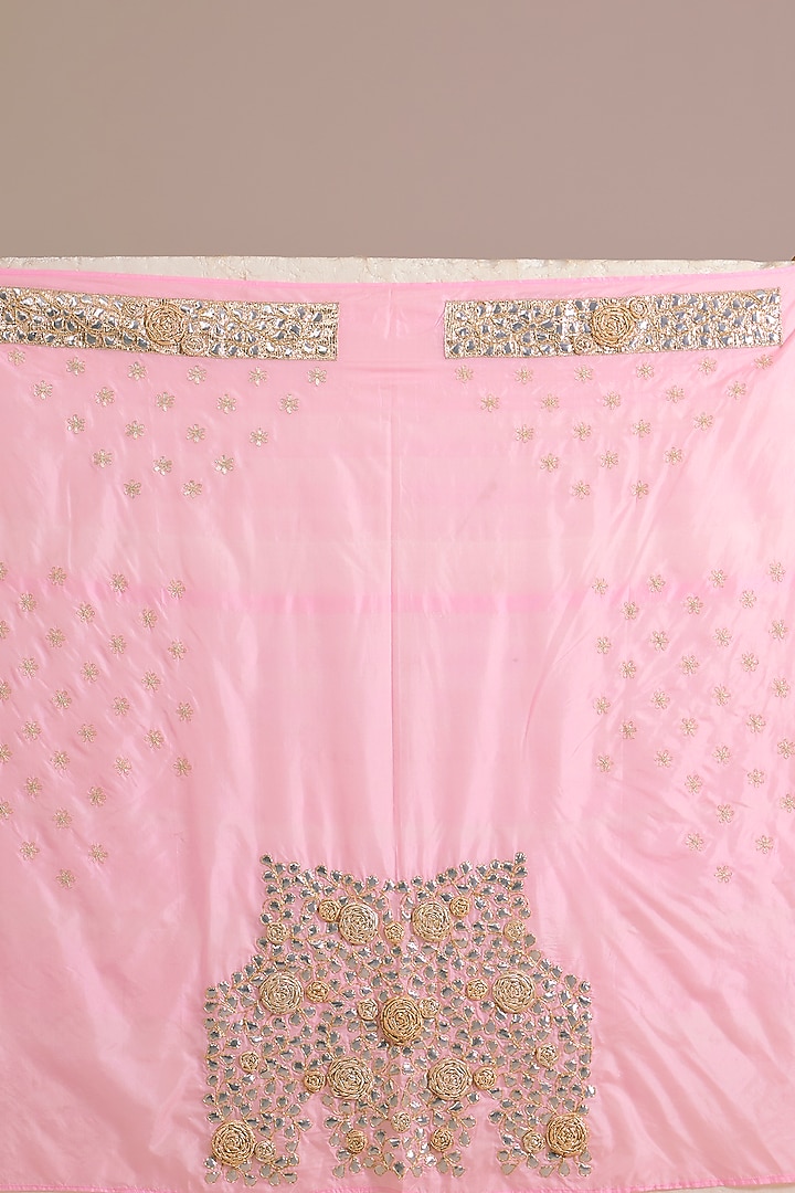 Baby Pink Georgette Gota Patti Embroidered Reception Saree Set by Ritu Surana at Pernia's Pop Up Shop