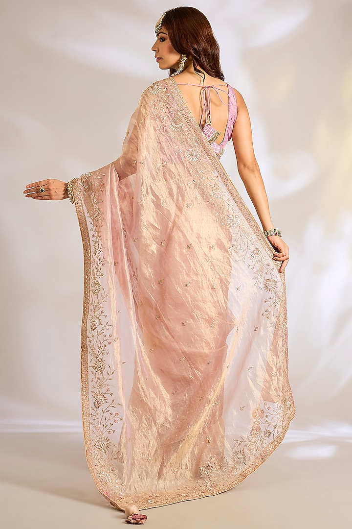 Light Mauve Tissue Gota Patti Embroidered Reception Saree Set by Ritu Surana at Pernia's Pop Up Shop