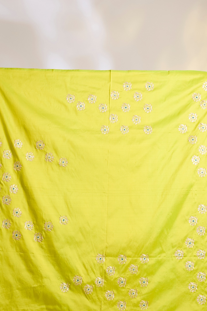 Sage Green Dupion Silk Applique Embroidered Reception Saree Set by Ritu Surana at Pernia's Pop Up Shop