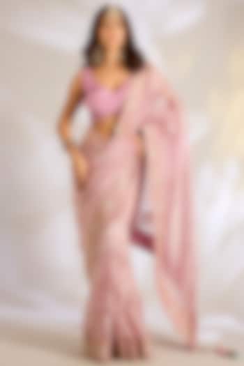 Mauve Tissue Dori Embroidered Bridal Saree Set by Ritu Surana at Pernia's Pop Up Shop