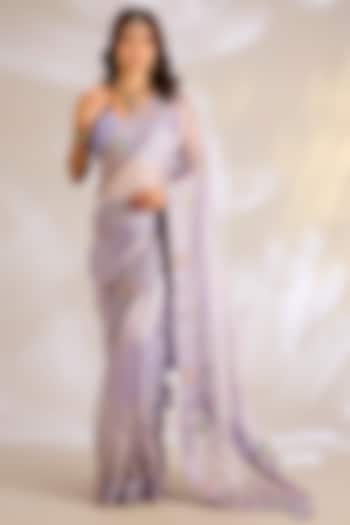 Lavender Tissue Resham Embroidered Bridal Saree Set by Ritu Surana at Pernia's Pop Up Shop
