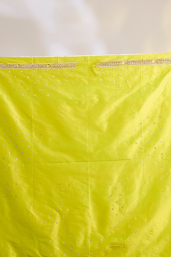 Lime Green Silk Gota Embroidered Reception Saree Set by Ritu Surana at Pernia's Pop Up Shop