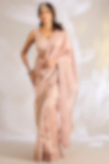 Rose Gold Tissue Zardosi Embroidered Bridal Saree Set by Ritu Surana at Pernia's Pop Up Shop