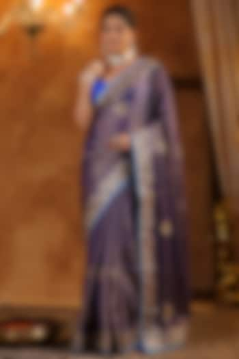 Purple Katan Silk Tissue Gota Work Saree Set by Ritu Surana at Pernia's Pop Up Shop