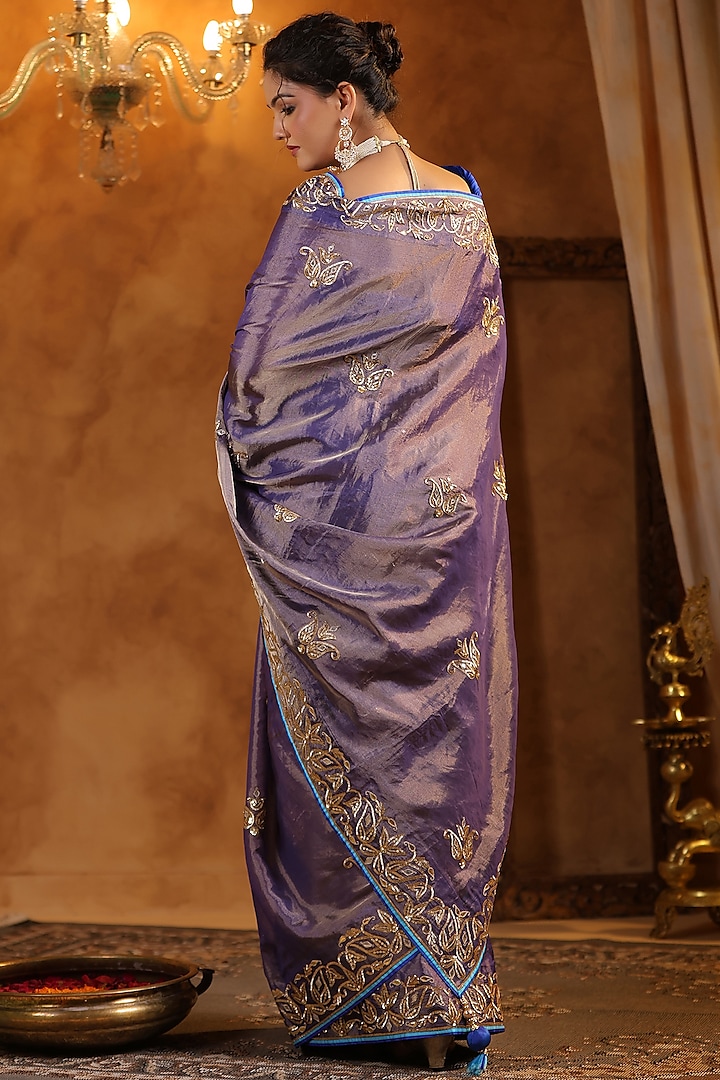 Purple Katan Silk Tissue Gota Work Reception Saree Set by Ritu Surana at Pernia's Pop Up Shop