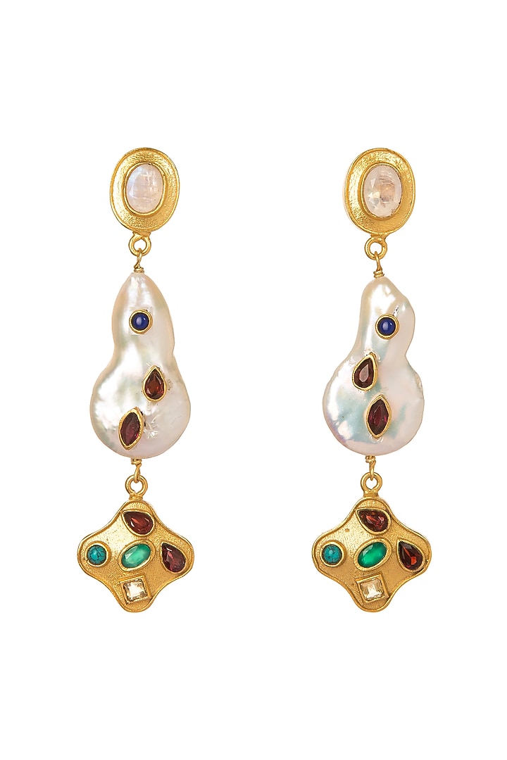 Gold Plated Three Tiered Pearl Earrings by Zariin at Pernia's Pop Up Shop