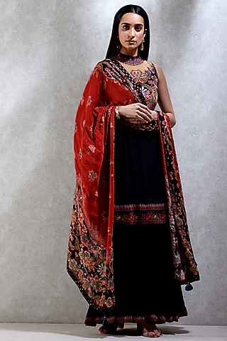 Black Printed Kurta Set by Ritu Kumar