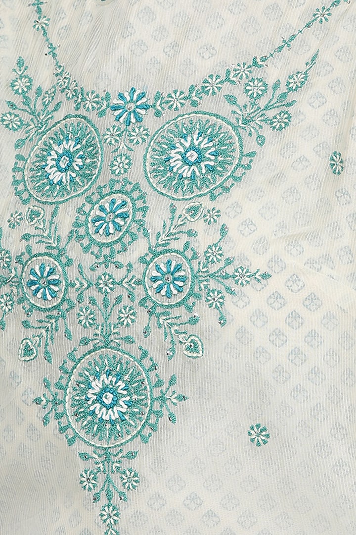 White & Blue Embroidered Printed Kurta With Skirt by Ritu Kumar at Pernia's Pop Up Shop