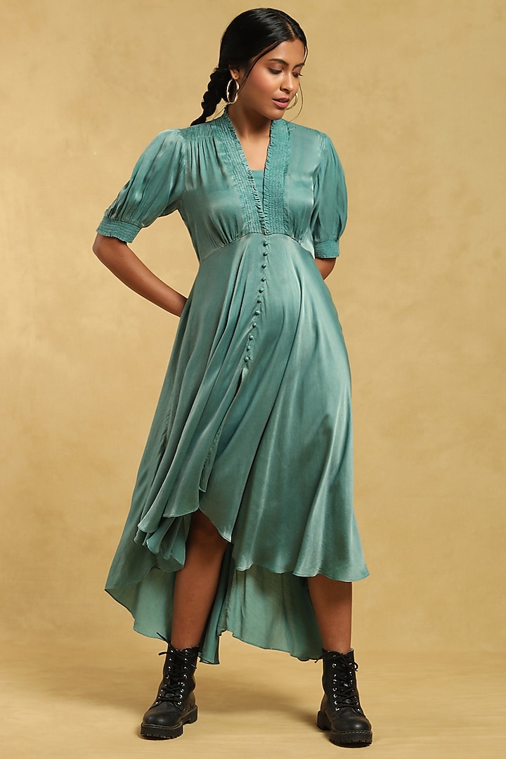 Teal Satin Dress by Ritu Kumar
