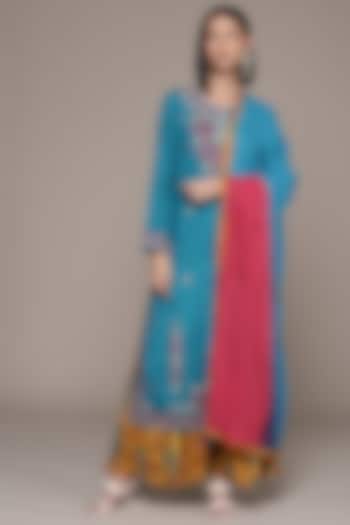 Teal Green Embroidered Kurta Set by Ritu Kumar at Pernia's Pop Up Shop