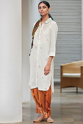Taupe Printed Dhoti Pants by Ritu Kumar