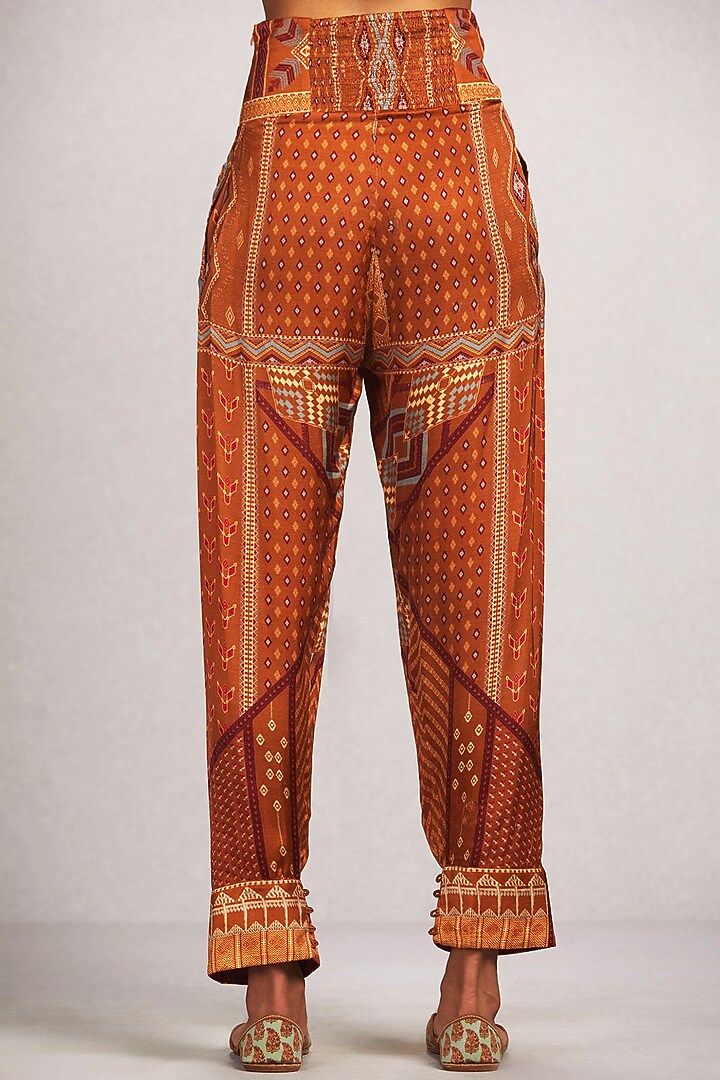 Taupe Printed Dhoti Pants by Ritu Kumar at Pernia's Pop Up Shop