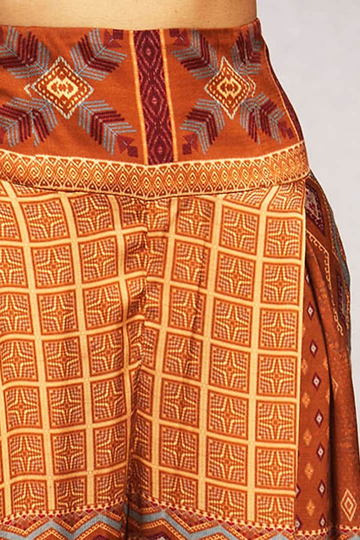 Taupe Printed Dhoti Pants by Ritu Kumar at Pernia's Pop Up Shop