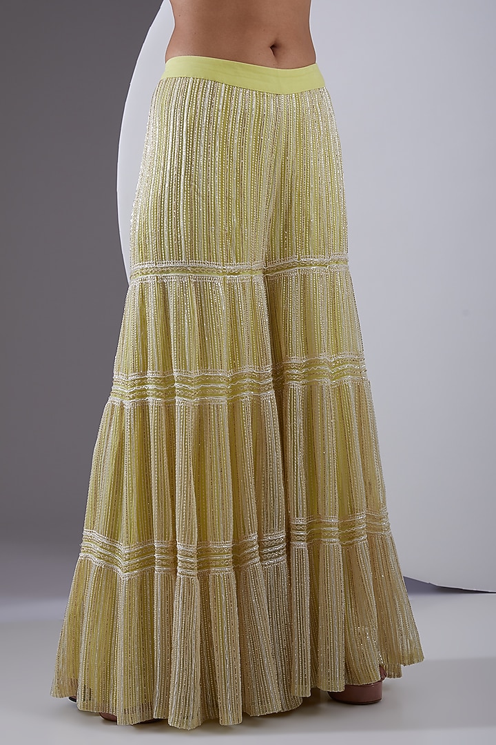 Lime Green Embroidered Bridal Sharara Set by Ritika Mirchandani at Pernia's Pop Up Shop