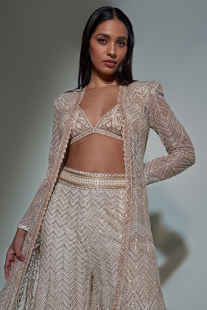 Chrome Gold Crepe Embroidered Bridal Sharara Set by Ritika Mirchandani at Pernia's Pop Up Shop