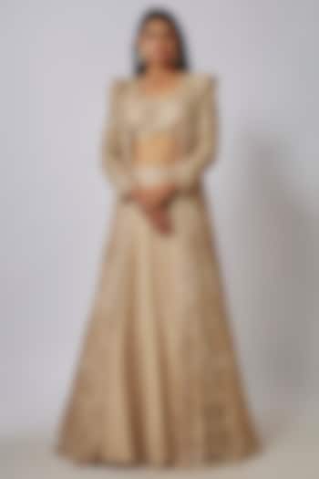 Beige Net & Double Georgette Hand Embroidered Jacket Bridal Lehenga Set by Ritika Mirchandani at Pernia's Pop Up Shop
