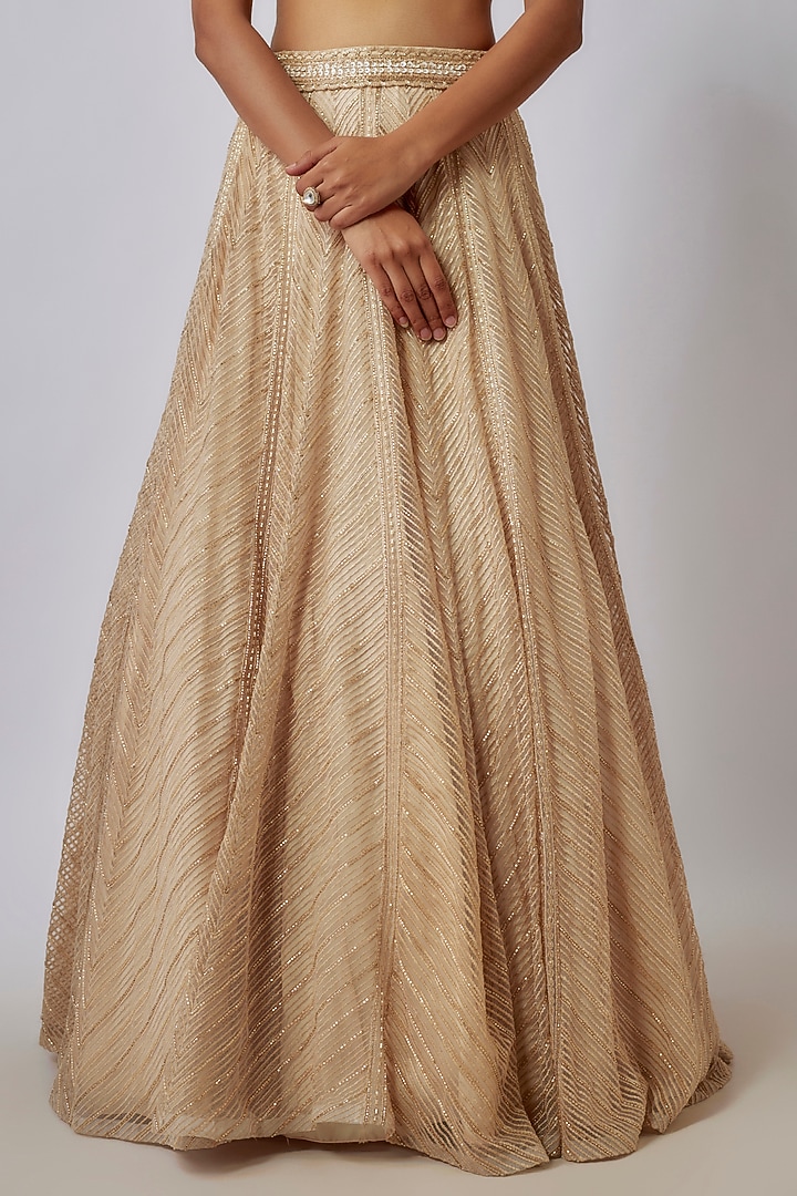 Beige Net & Double Georgette Hand Embroidered Jacket Bridal Lehenga Set by Ritika Mirchandani at Pernia's Pop Up Shop
