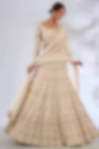 Ivory & Gold Crepe Crystal Embroidered Bridal lehenga for 22 Lehenga Set by Ritika Mirchandani at Pernia's Pop Up Shop