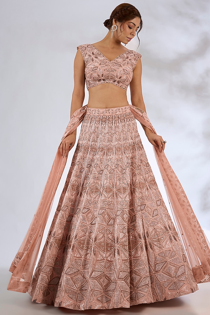 Blush Pink Crepe Crystal Embroidered Bridal lehenga for 22 Lehenga Set by Ritika Mirchandani at Pernia's Pop Up Shop
