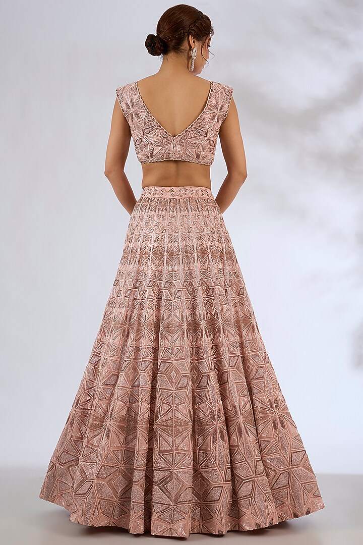Blush Pink Crepe Crystal Embroidered Bridal Lehenga Set by Ritika Mirchandani at Pernia's Pop Up Shop