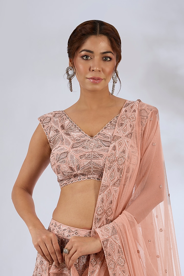 Blush Pink Crepe Crystal Embroidered Bridal Lehenga Set by Ritika Mirchandani at Pernia's Pop Up Shop