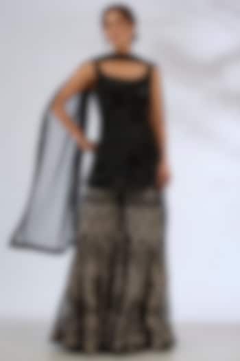 Monochrome Crepe Crystal Embroidered Bridal Sharara Set by Ritika Mirchandani at Pernia's Pop Up Shop