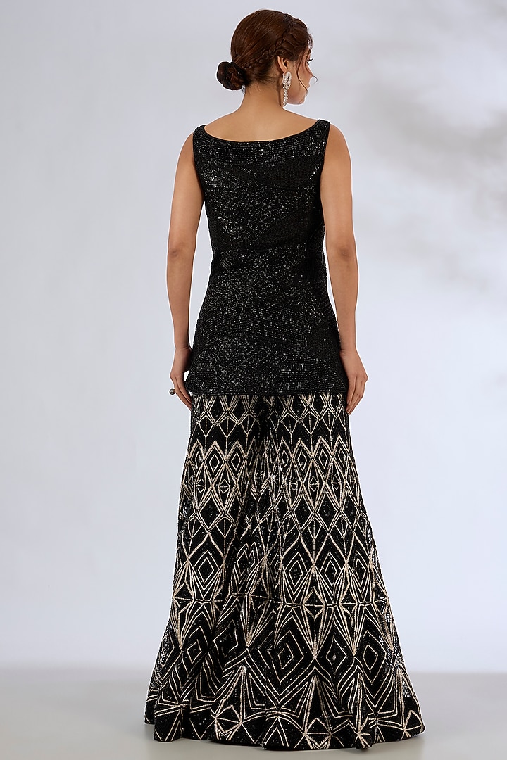 Monochrome Crepe Crystal Embroidered Bridal Sharara Set by Ritika Mirchandani at Pernia's Pop Up Shop
