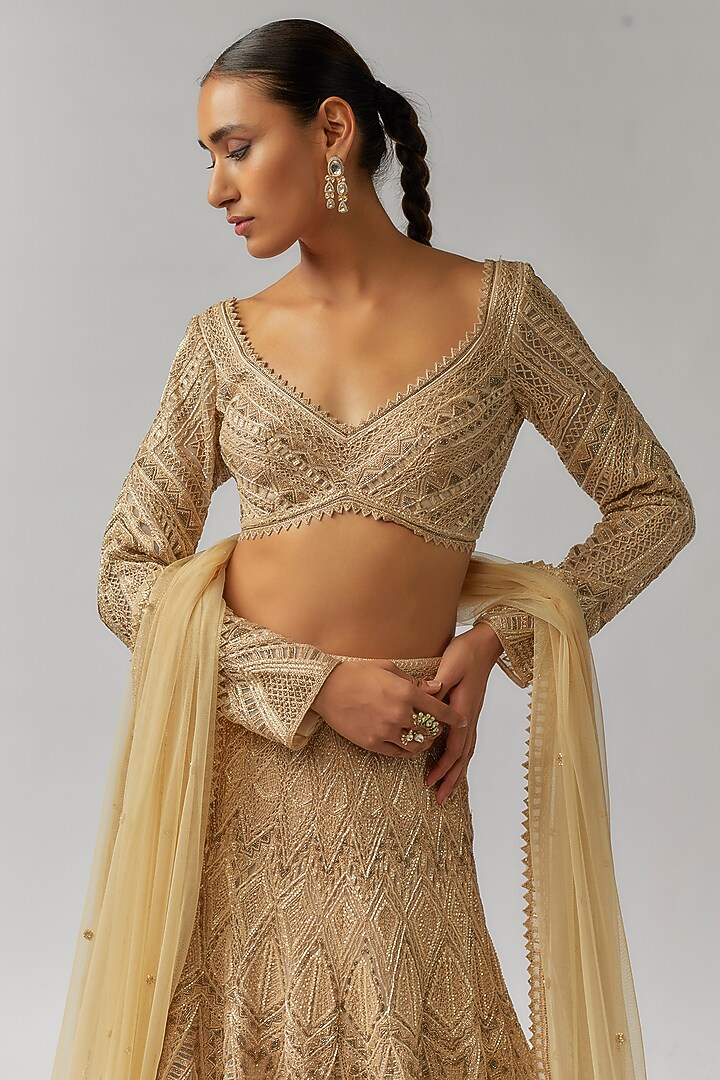 Beige Net & Georgette Bridal Lehenga Set by Ritika Mirchandani at Pernia's Pop Up Shop