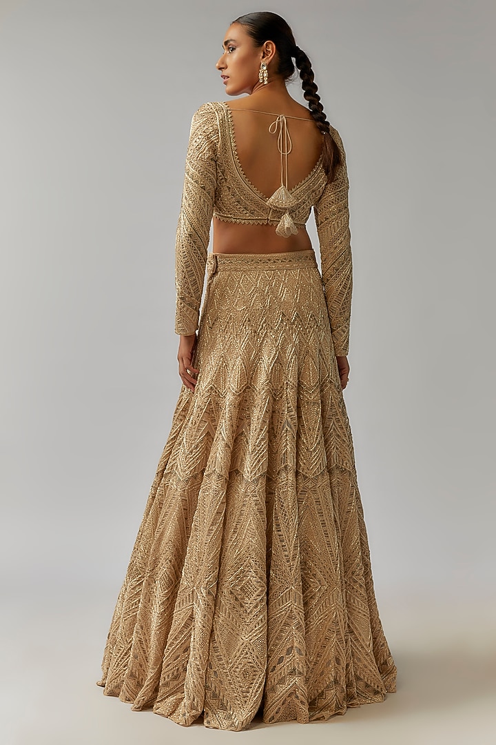 Beige Net & Georgette Bridal Lehenga Set by Ritika Mirchandani at Pernia's Pop Up Shop
