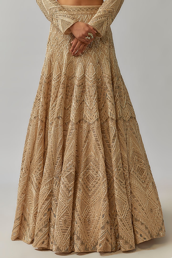 Beige Net & Georgette Bridal Lehenga Set by Ritika Mirchandani at Pernia's Pop Up Shop