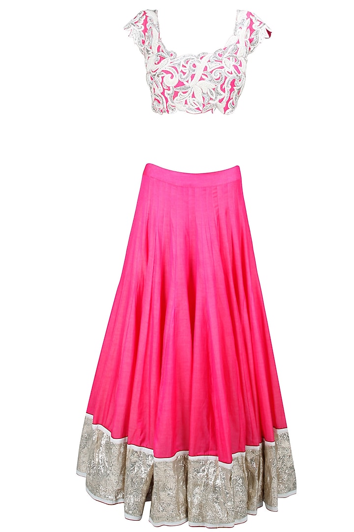Pink resham embroiderd lehenga set available only at Pernia's Pop-Up Shop.