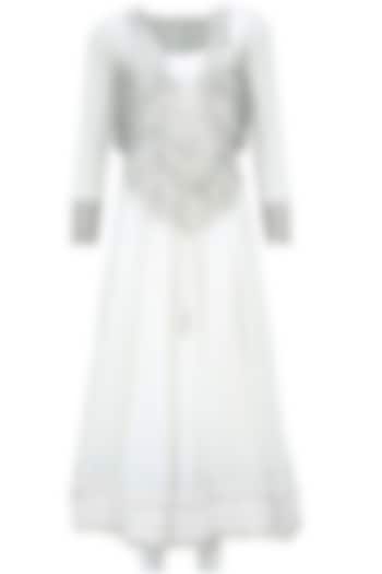 White embroidered jacket anarkali set available only at Pernia's Pop-Up Shop.