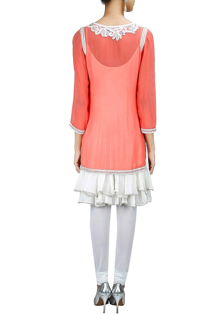 Pink and white embroidered anarkali set available only at Pernia's Pop-Up Shop.