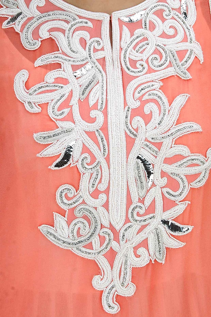 Pink and white embroidered anarkali set available only at Pernia's Pop-Up Shop.