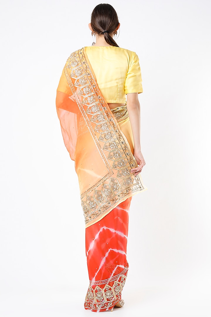 Orange & Yellow Embroidered Wedding Saree Set by Ruar at Pernia's Pop Up Shop