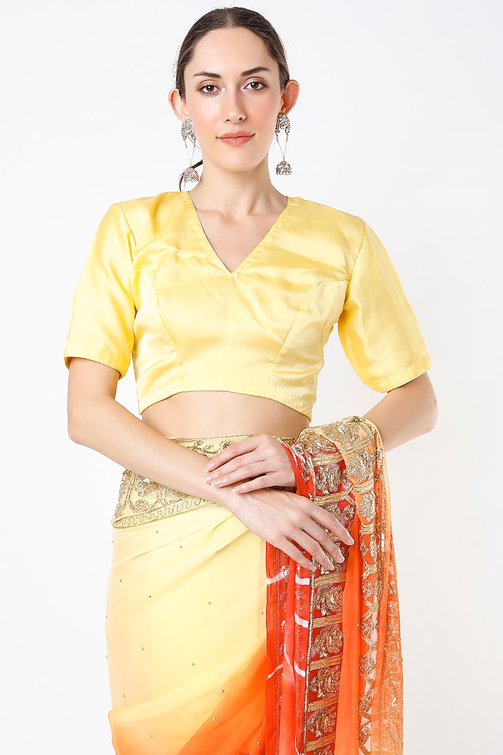 Orange & Yellow Embroidered Wedding Saree Set by Ruar at Pernia's Pop Up Shop