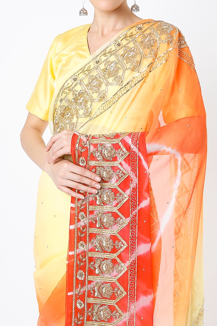 Orange & Yellow Embroidered Wedding Saree Set by Ruar at Pernia's Pop Up Shop