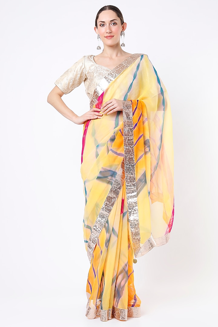 Yellow Leheriya Saree Set by Ruar at Pernia's Pop Up Shop