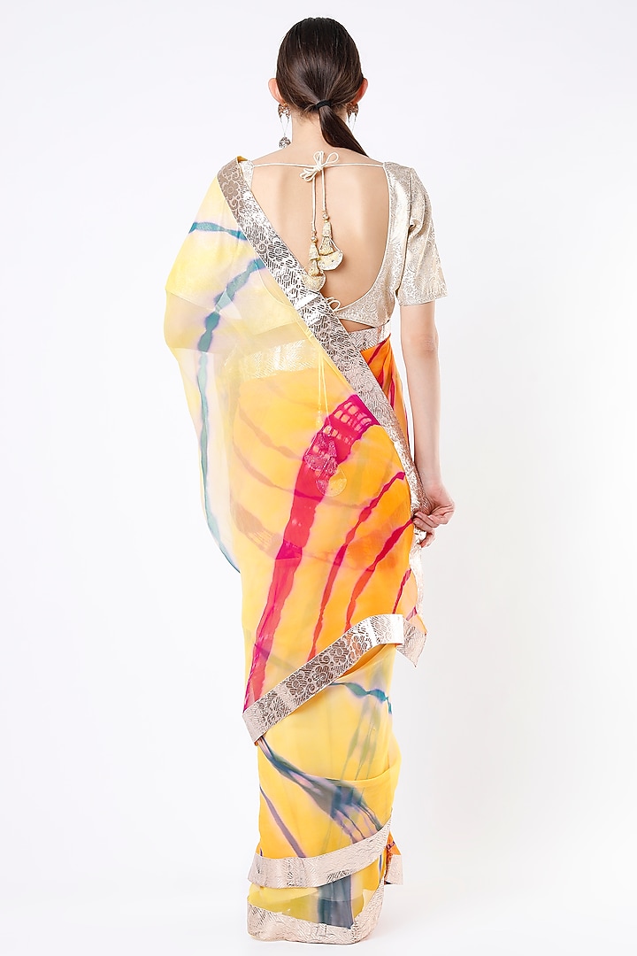 Yellow Leheriya Party Wear Saree Set by Ruar at Pernia's Pop Up Shop