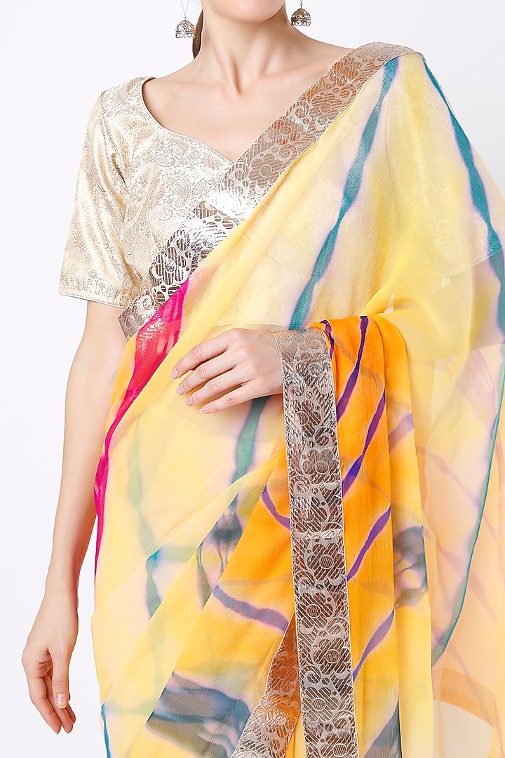 Yellow Leheriya Party Wear Saree Set by Ruar at Pernia's Pop Up Shop
