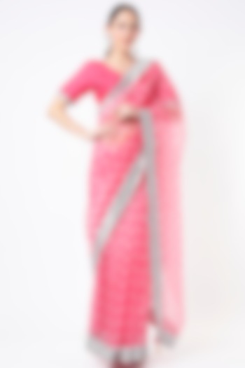 Pink Leheriya Saree Set by Ruar