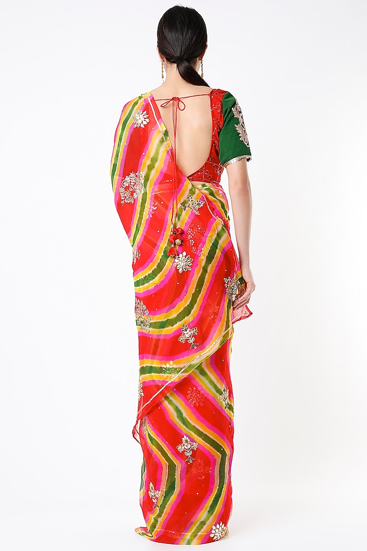 Pink & Green Leheriya Wedding Saree Set by Ruar at Pernia's Pop Up Shop