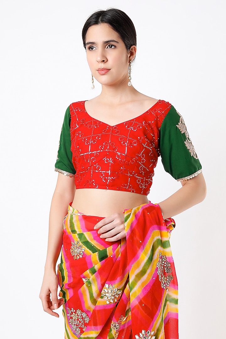 Pink & Green Leheriya Wedding Saree Set by Ruar at Pernia's Pop Up Shop