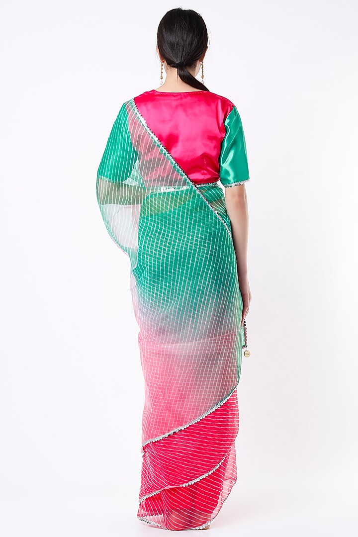 Pink & Sea Green Embroidered Festive Saree Set by Ruar at Pernia's Pop Up Shop