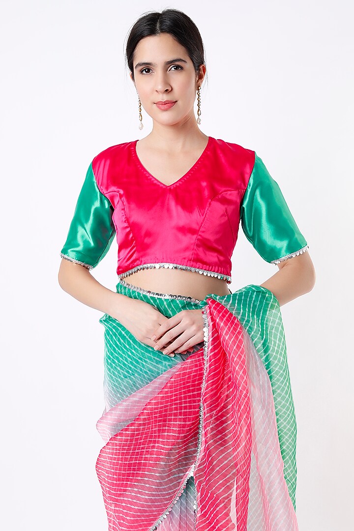 Pink & Sea Green Embroidered Festive Saree Set by Ruar at Pernia's Pop Up Shop