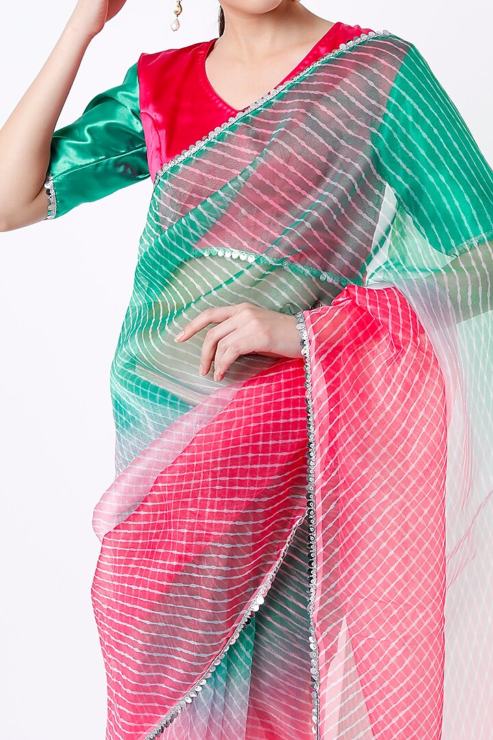 Pink & Sea Green Embroidered Festive Saree Set by Ruar at Pernia's Pop Up Shop