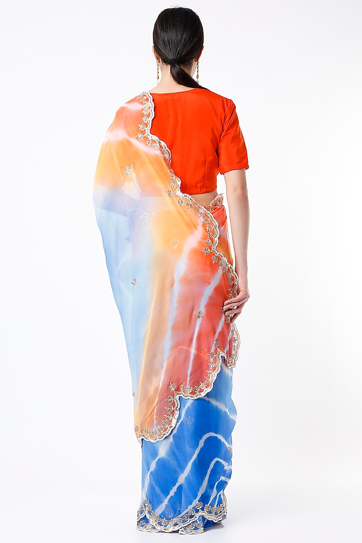 Royal Blue & Orange Leheriya Wedding Saree Set by Ruar at Pernia's Pop Up Shop