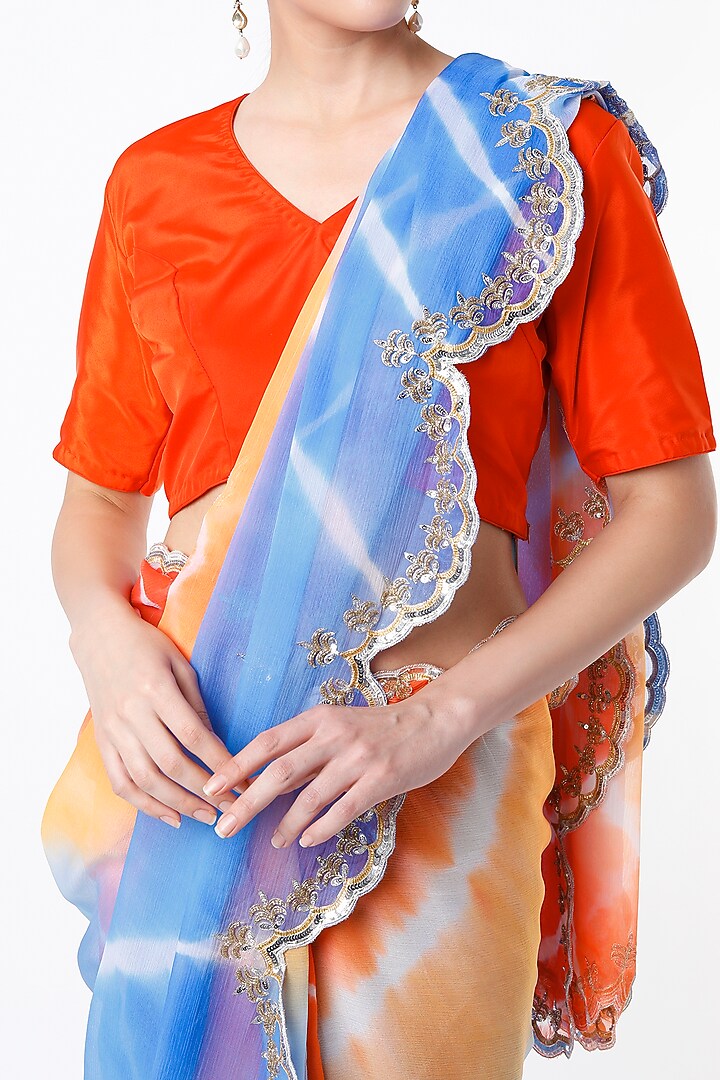 Royal Blue & Orange Leheriya Wedding Saree Set by Ruar at Pernia's Pop Up Shop