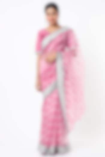 Pink Silk Leheriya Saree Set by Ruar